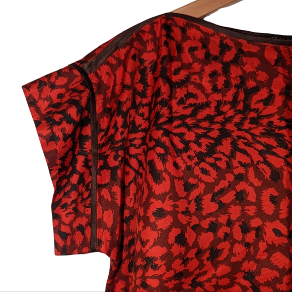 Marc By Marc Jacobs Red Animal Leopard Print Short Dolman Sleeve Silk Blouse - Picture 9 of 14